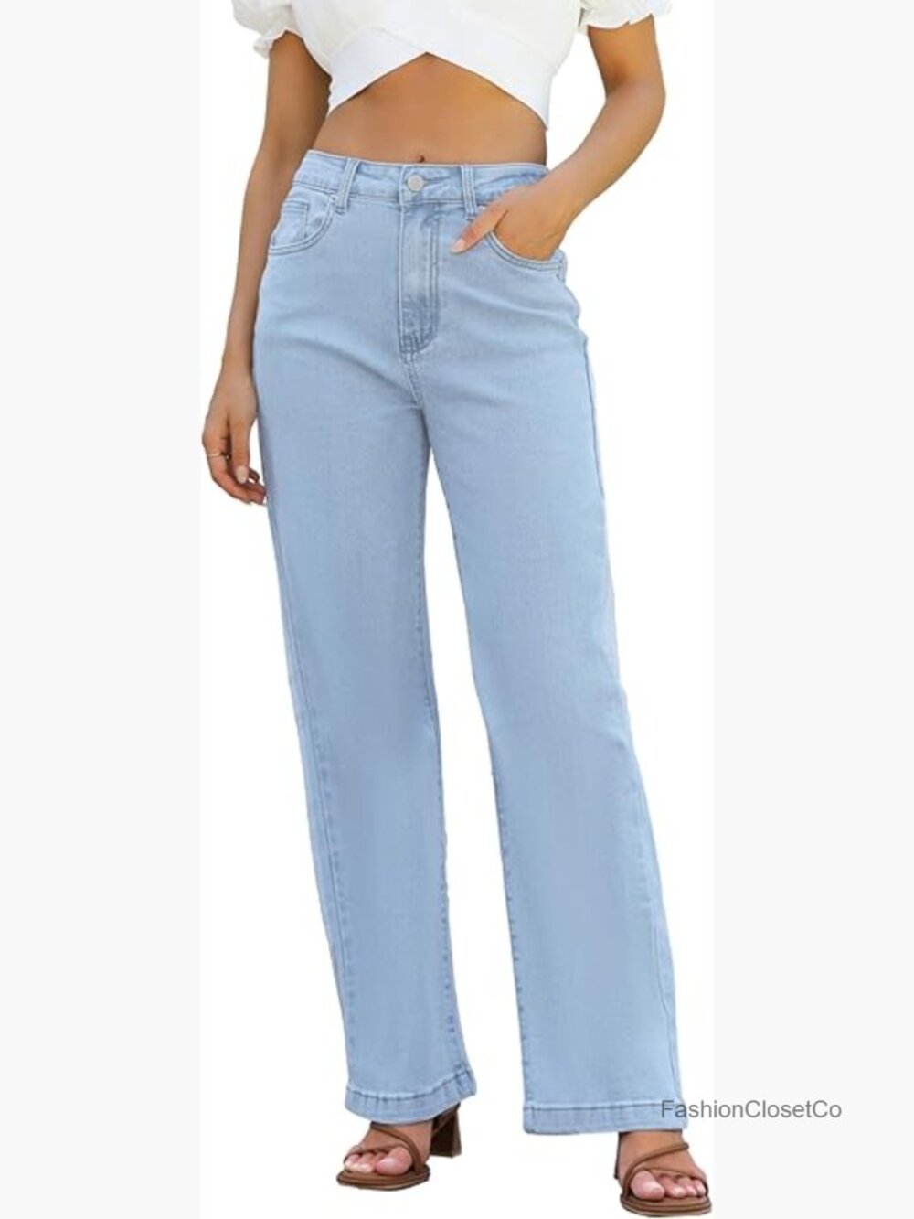 High Waisted Straight Leg Stretchy Lightweight Tummy Control Jeans - Picture 1 of 7
